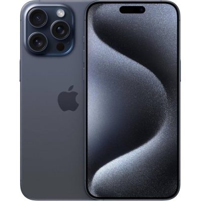 iphone 15 pro max 512gb smartphone in a premium titanium finish shown from the front and rear with its large display